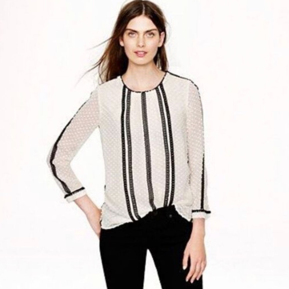 NWT J.crew silk lace trim Swiss dot blouse